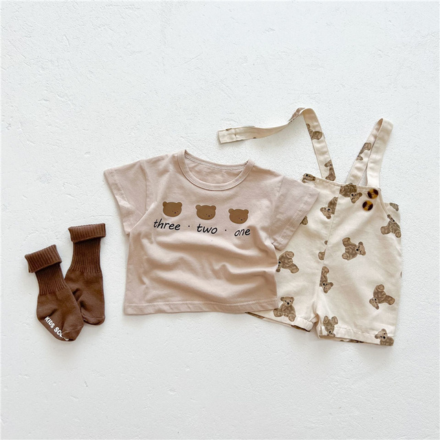 2022 Summer Baby Boys Girls 2 Pieces Sets Cotton Cartoon Short Sleeve Round Collar T-shirt + Shorts Infant Suit Clothes Set