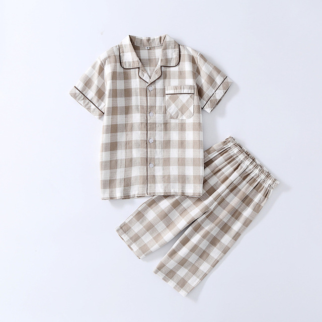 Baby Girls Fashion Plaid Pajamas 2 3 4 5 6 7 8 9 10 11 Years Baby Boy Soft Cotton Sleepwear Set Summer Summer