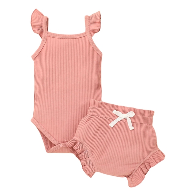 Summer Newborn Infant Baby Girls Ribbed Romper Triangle Pants Solid Color Baby Sets Toddler Outfits 0-18 Months For Baby