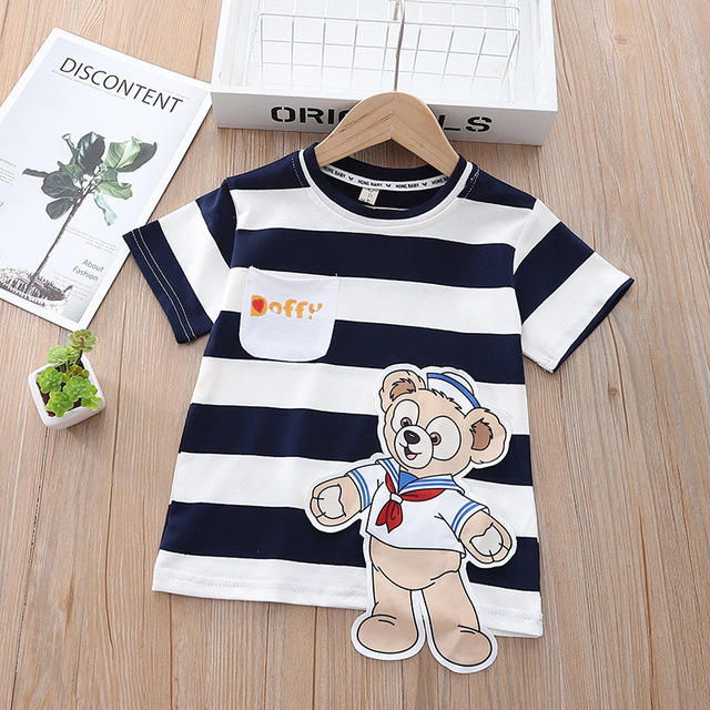 Summer Daisy Donald Duck Short Sleeve T-shirt Fashion Striped T-Shirt For Little Girls Cute T-shirt Toddler Kids Boys Clothes