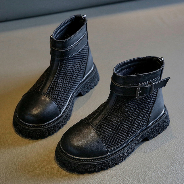 Girls Martin boots 2022 children's spring and summer new thin mesh hollow short boots kids fashion British style black breathable