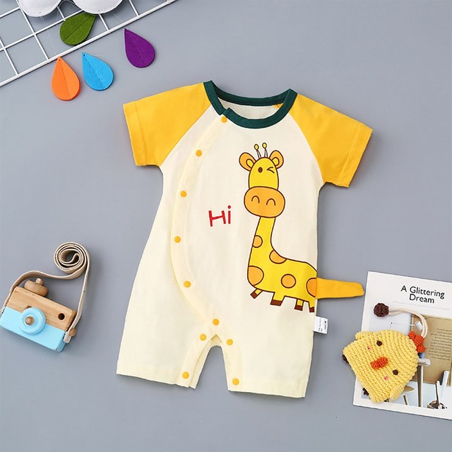 0-24 months newborn romper infant stuff baby clothes girl summer T-shirt with lucky cat kitty duck unisex clothes baby outfit