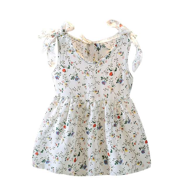 2022 New Summer Baby Toddler Kids Girls Sleeveless Ribbons Bow Floral Dress Princess Dresses Girls Clothes Kids Casual Dresses