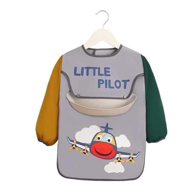 Children's Cartoon Printed Waterproof Baby Bib Adjustable Long Sleeve Baby Bib