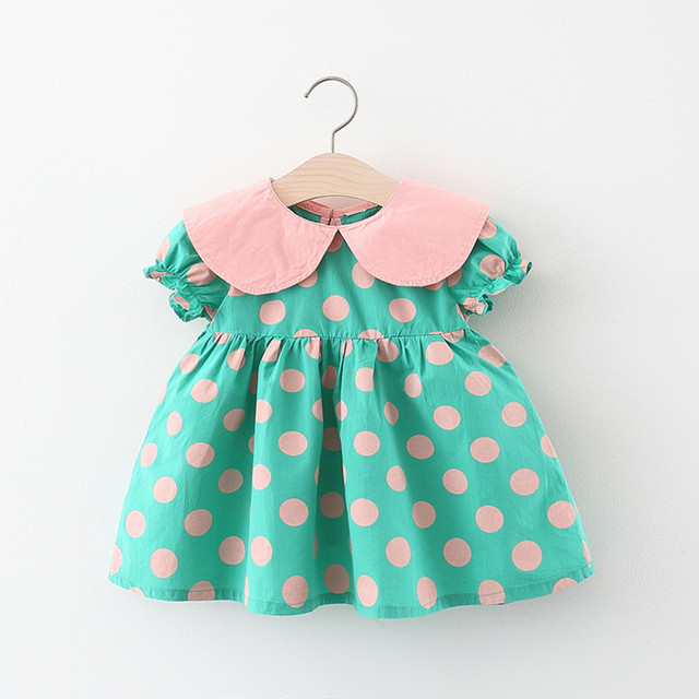 Infant Baby Girls Dresses Short Sleeve Summer Dot Printed Princess Dress Toddler Newborn A-Line Dress Holiday Party Dress