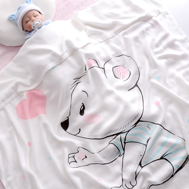 110x110cm Breathable Cartoon Bath Towel Newborn Swaddle Wrap High Quality Baby Blanket Infant Bedding Baby Ice Silk Blankets