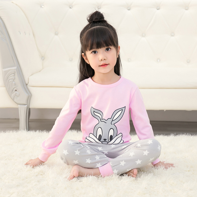 Easter Pajamas Kids Pajamas Girl Sleepwear Set Cotton Rabbit Top+Pants Pajama Outfit Long Sleeve 2pc Pink Children Night Clothes