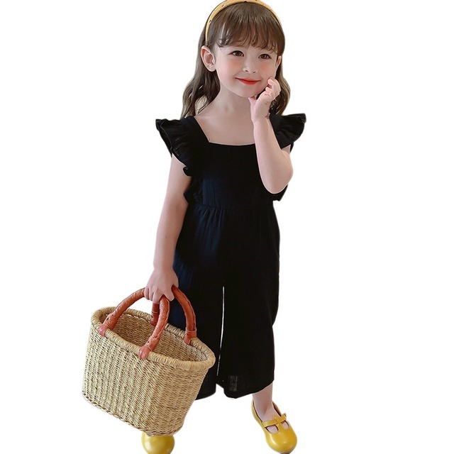 Summer Korean Cute Girls Jumpsuit Toddler Kids Open Back Sleeveless Clothes Wide Leg Pants