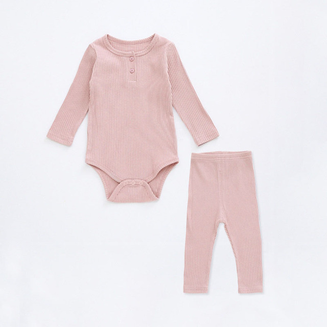 Newborn Baby Clothing Sets Ribbed Cotton Bib Leggings Pants Suit For Autumn Girls Outfits Boys Long Sleeve Baby Clothes