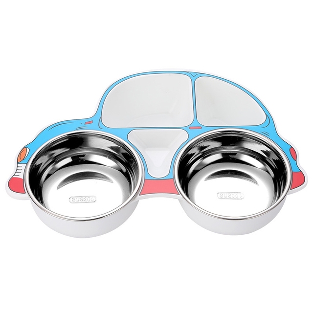 Children's Tableware Set Stainless Steel Dishes Baby Feeding Plate Spoon Fork Cute Cartoon Car Shape Bowl New Arrival