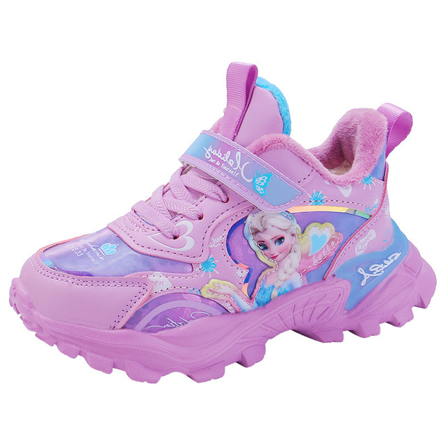 Disney girls' cotton sports shoes for children plus velvet warm Elsa princess students winter new children's running shoes