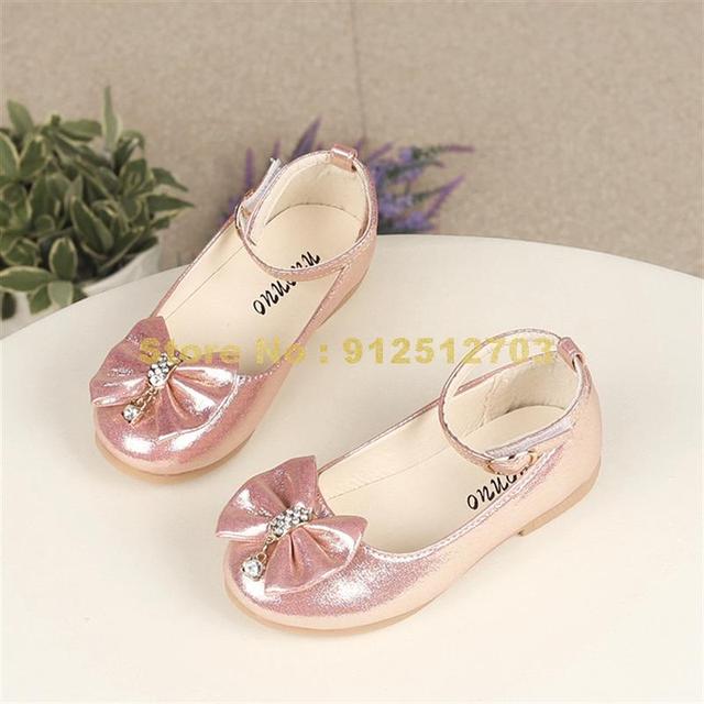 New Autumn Girls Leather Children Girls Toddler Princess Bowknot Sneakers Pearl Diamond Single Kids Dance Shoes