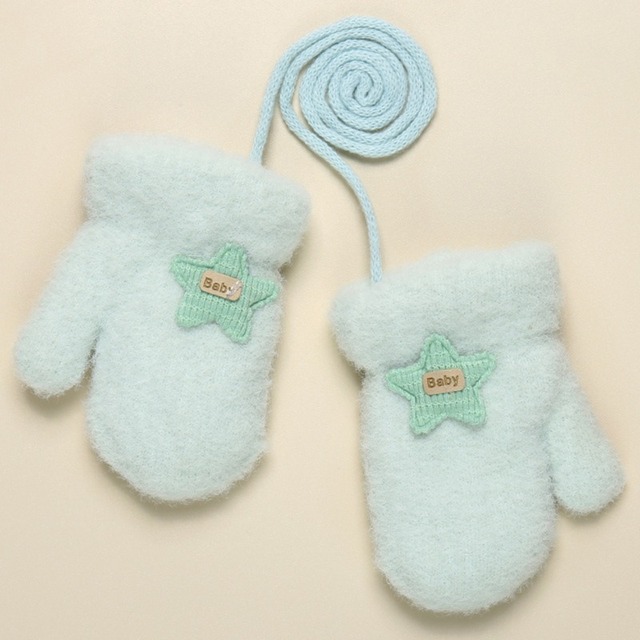 0-2Y Soft Plus Velvet Baby Boys Girls Gloves Newborn Mittens Outdoor Warm Rope Full Finger Kids Gloves Children Thick Fleece