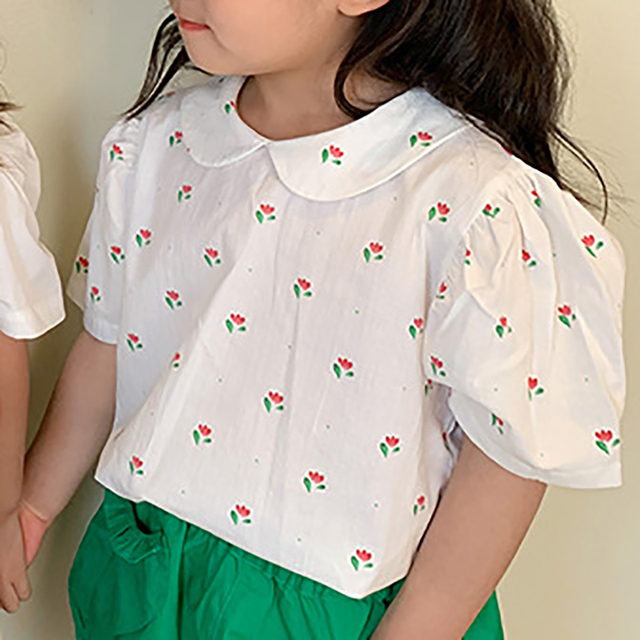 MILANCEL 2022 Blouses Girls Children Floral Puff Sleeve Cotton Short Sleeve Kids Blouse 1-6 Y