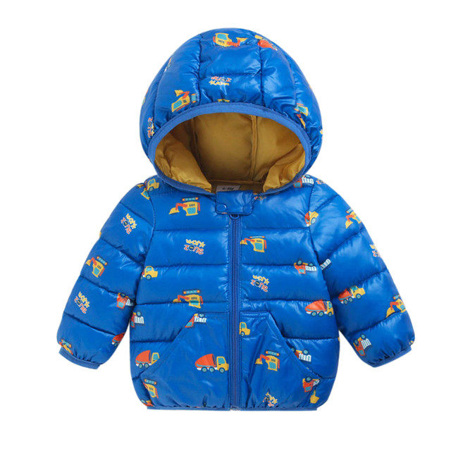 Cartoon Dinosaur Flower Print Hooded Cotton Down Jacket Baby Winter Cartoon Windproof Coat Hooded Warm Outerwear Jacket Freeship