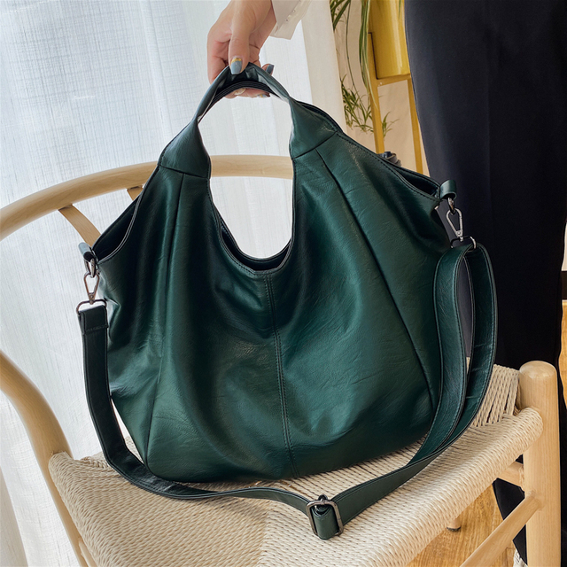 Green Unique Women Shoulder Bags Design Large Shopping Bag Large Capacity Hobos Bag Lady Soft Leather Messenger Bag Sac