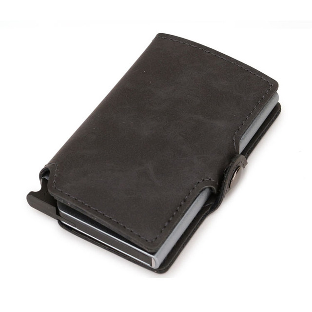 Dual RFID Aluminum Card Holder For Men Vegan Leather Card Wallet Card Holder With Automatic Pop Up