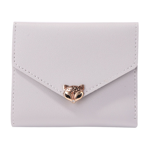 Simple Fashion Women Trifold PU Leather Small Wallet Portable Solid Color Casual Business Card Holder Fox Shape Hasp Coin Purse