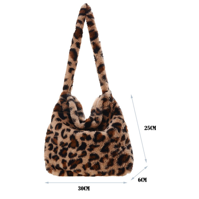 2021 Autumn Winter Female Plush Portable Women Handbag Vintage Animal Print Shoulder Bags Travel Bags