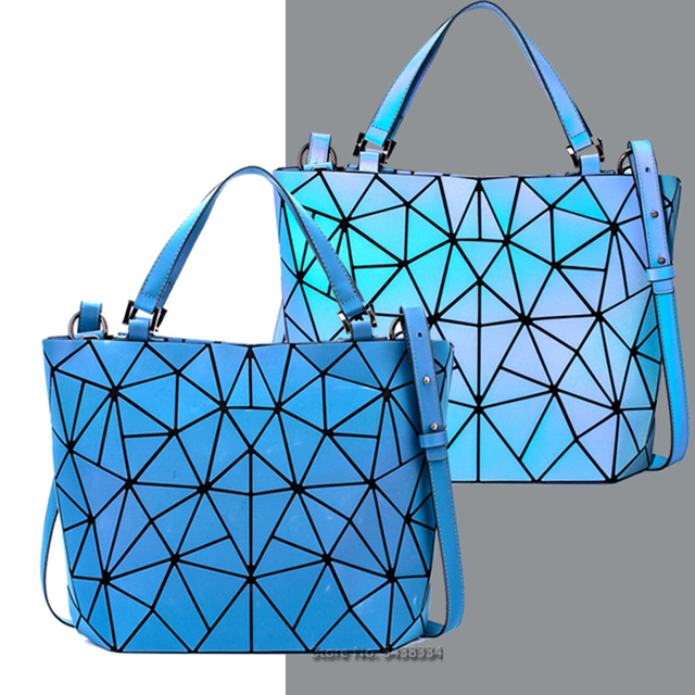 Women's Luminous Handbag, Embroidered Geometric Shoulder Bag, Padded Shoulder Bag, Laser, Foldable, 2020