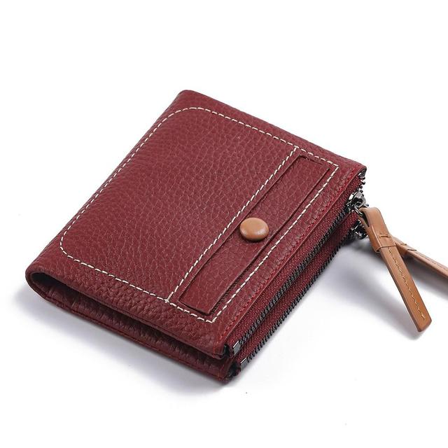 Women's Short Leather Wallet Korean Style Fashion Double Zipper Coin Purse First Layer Cowhide Multi Card Slot Women's Wallet