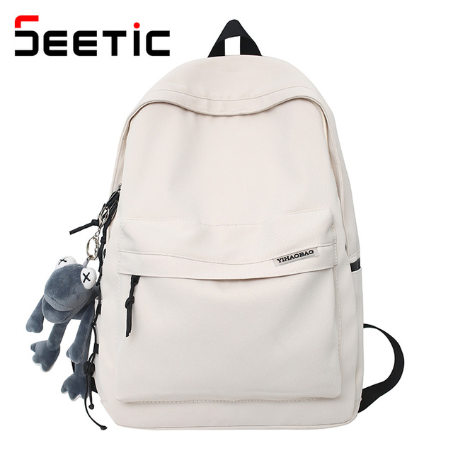 SEETIC Fashion Nylon Backpack Women Student Travel Bag Unisex Waterproof Backpack For Women Solid Color Anti-theft Backpack