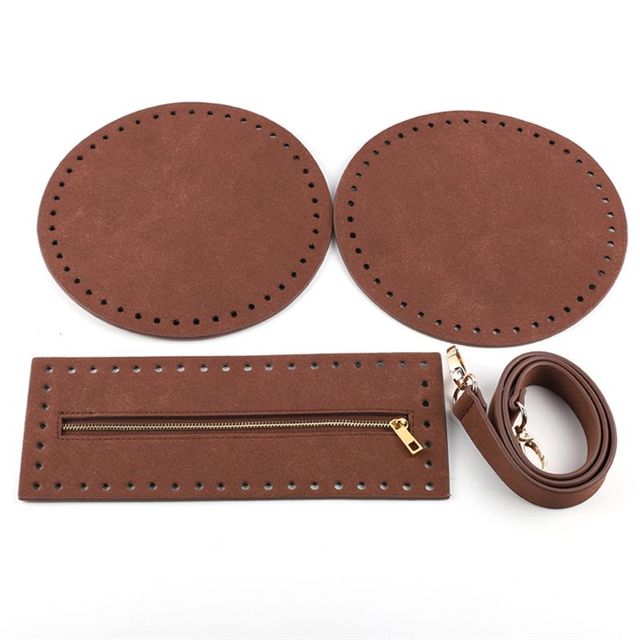 4pcs/set Bag Bottom Shaper Base Round Artificial Leather Wallet Insert Strap Zipper for DIY Sewing Crochet Handbag