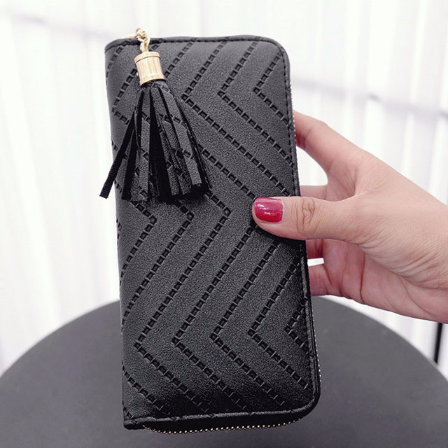 Women Long Wallets Clutch White High Quality Leather Tassel Ladies Zipper Bag Phone Coin Cash Receipt Card Holder