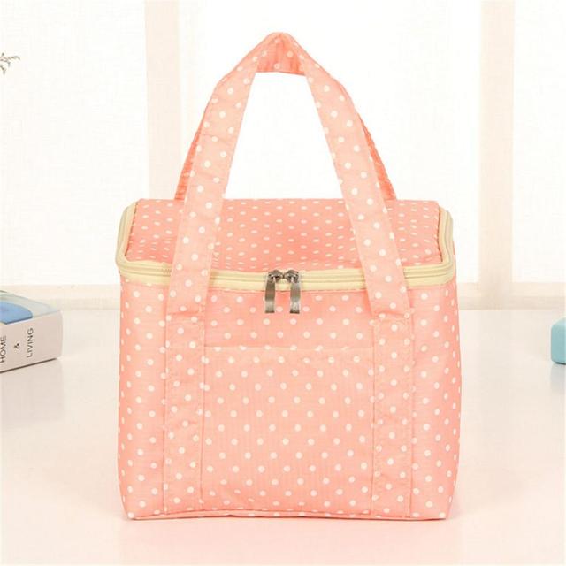 Hot Lunch Bag Insulated Cold Dot Print Picnic Tote Bag Thermal Portable Lunch Box Meal Bento Pouch Lunch Container Food Storage Bag