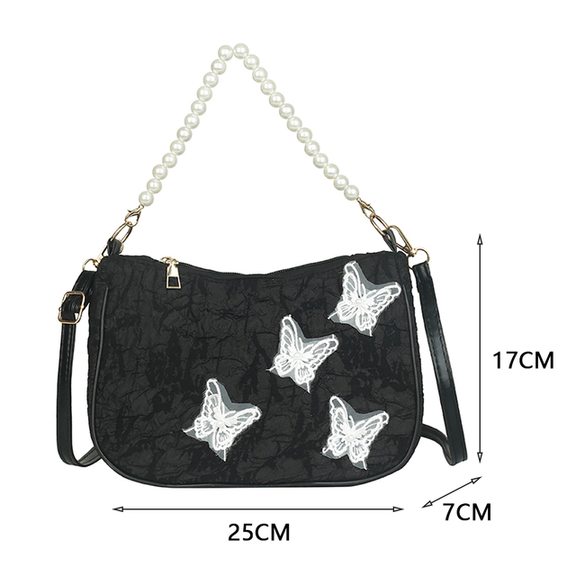 Retro Handbag 2022 Spring Butterfly Print Women Shoulder Bags Pearl Chain Handbags Female Crossbody Messenger Clutch Bags