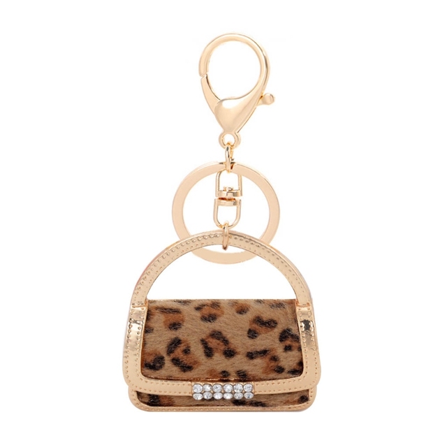 1pc Cute Leopard Grain Keychain Bag Small Pendant Aluminum Alloy Keychain With Bag Modeling Handbag Purse Ornaments Decoration