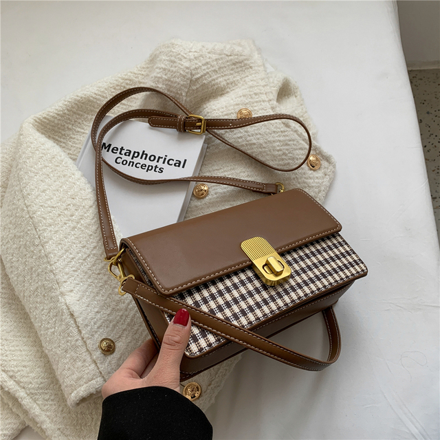 Burminsa Stylish Plaid Small Armpit Shoulder Crossbody Bags for Women Brand Designer Turn Lock Flap Ladies Handbags Spring 2022