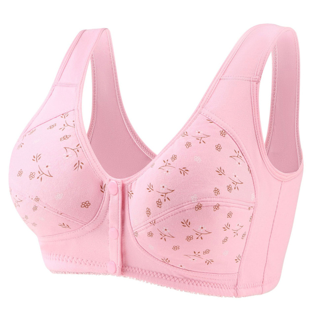 1PC Mother Women Wireless Cotton Bras Underwear Front Closure T-Back Bra Soft Leisure Underwear Big Cup Plus Size