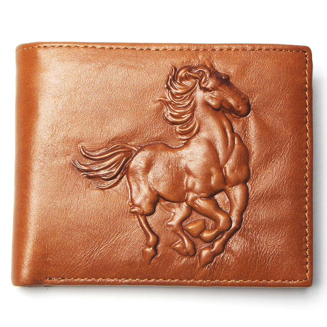 Genuine leather men's leather wallet, men's genuine leather wallet, delicate embossed horse design, foldable card holder