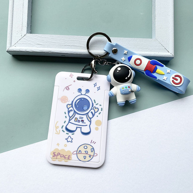 Cute Astronaut Cartoon Card Holder Keychain Student Doll Access Control Ic Card Sliding Certificate Cover For Women Men Wallet