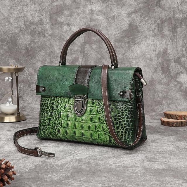 OYIXINGER Vintage Bag Retro Crocodile Luxury Shoulder Bag 2022 New Genuine Leather Handbag Women Hand-painted Crossbody Bags