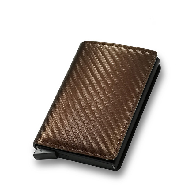 DIENQI Men's Carbon Fiber Card Holder, Branded, Charming Black, Leather Three Layers, Small for Money