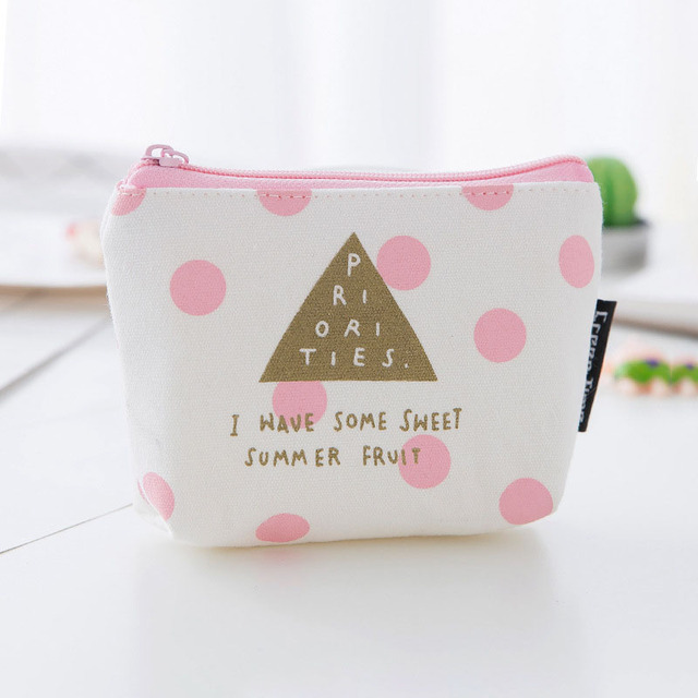 1PC Coin Purse Canvas Wallet Bag With Zipper Card Holder Mini Cute Pink Mini Wallet