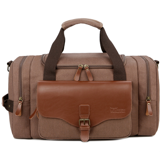 Large Capacity Weekend Men's Leather Weekend Bag Multifunction Canvas Bag Carrying Luggage Bag Travel Bag