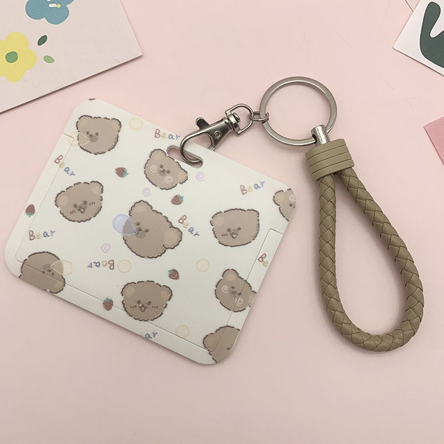 New Women Card Holder Lanyard ID Badge Card Holders Girls Cute Bear Bank Certificate Photocard Name Card Cover Female