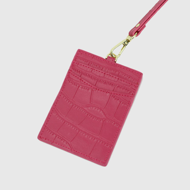 ID card holder for men and women, new, crocodile embossed leather, decorated lettering