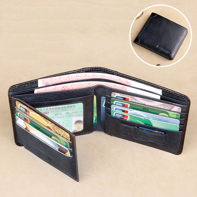 Men's Rfid Blocking Genuine Leather Bifold Wallet Vintage Slim Short Multifunctional Large Capacity Cowhide Wallet Money Clip