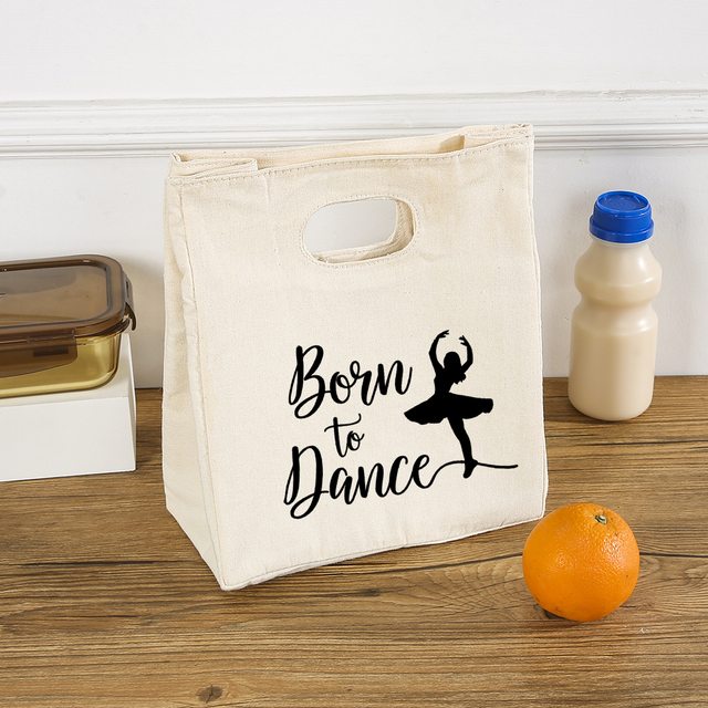 Born to Dance Graphics Fashion Girl Lunch Pouch Harajuku Canvas Reusable Thermal Bag High Capacity Soul Dance Cute Colorful Box