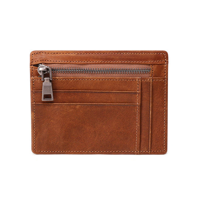 GENODERN New Mini Card Holder With Zipper Coin Pocket Mini Wallet Men Small Wallet Male Functional Card Wallet