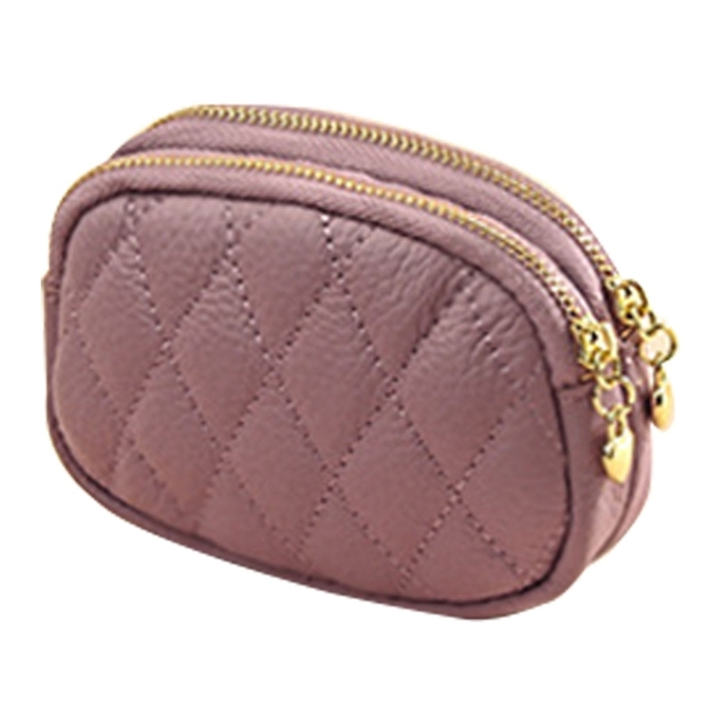 D0LF Women's Faux Leather Mini Wallet Double Zipper Diamond Multi Coin Purse Clutch