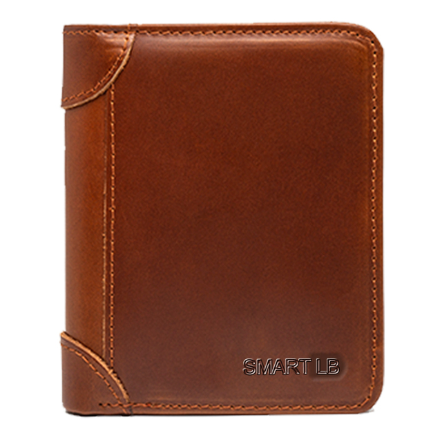 Genuine Leather Slim Wallets for Men and Women Short Credit Card Holders Coin Smart Bluetooth Wallet Man Card Holder Photo