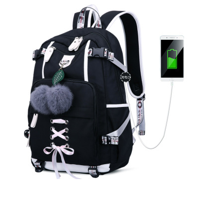 Anti-theft Backpack Woman Laptop Bag External USB Charge Computer Backpacks Waterproof School Bag For Teenage Girls Black Pink