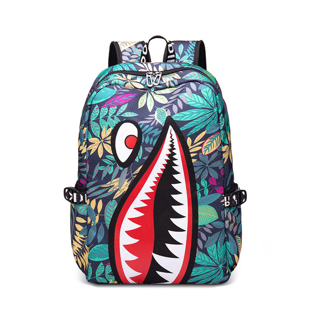 Fashion trend lightweight shark boy student backpack computer USB charging simple printing personality junior high school bag