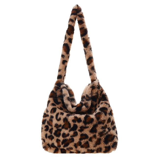 Retro Leopard Print Bags for Women 2021 Soft Plush Female Shoulder Bags Large Capacity Travel Backpack Winter Warm Fluffy Handbags