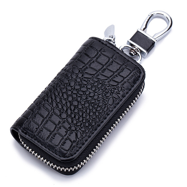 Fashion Genuine Leather Car Key Bag Unisex Crocodile Print Zipper Top Quality Cow Split Key Organizer Purse